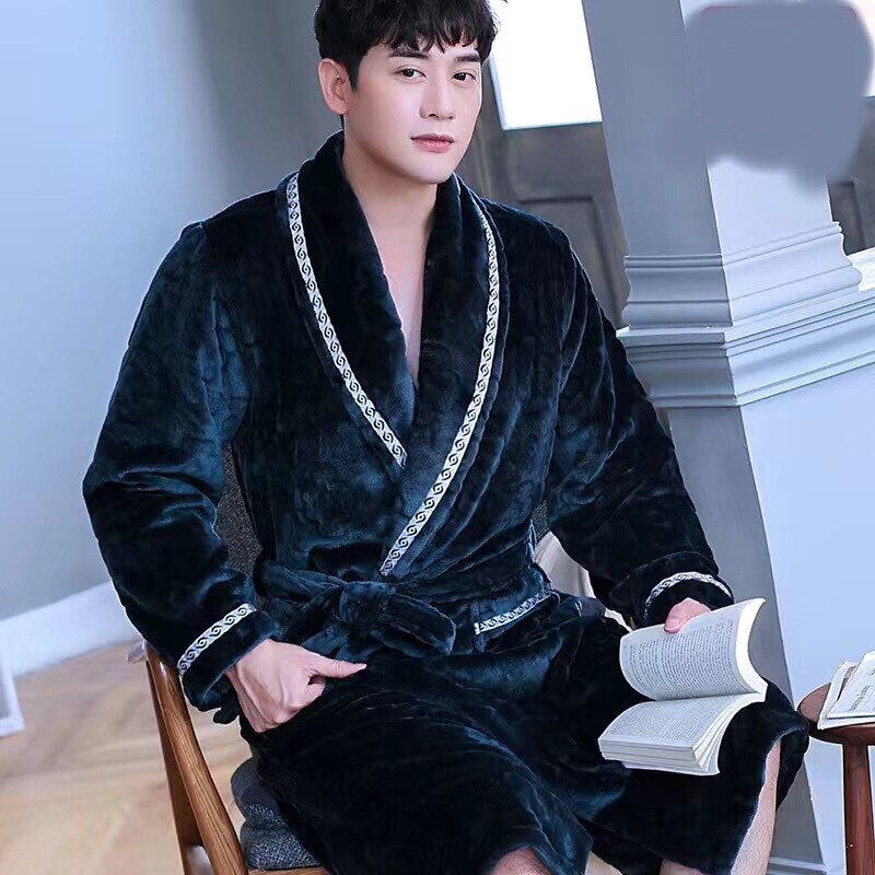Men's Winter Nightgown Warm Flannel Sleepwear For Men Plus Size Nightwear Comfortable Thick Homewear For Men: Colour5 / XXXL