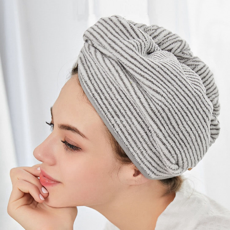 Toalla de secado de pelo de fibra de carbón de bambú para mujer, gorro de baño, turbante, envoltura absorbente, secado rápido