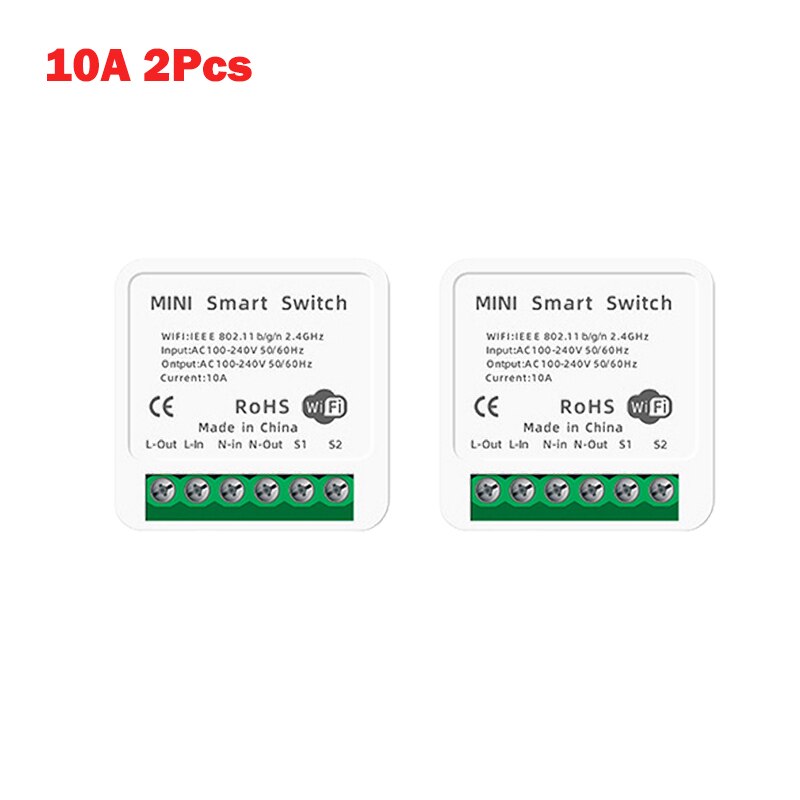 Tuya zigbee smart switch nej / med neutral  eu 220v 2- vejs trådløs lyskontakt relæ zibee 2 mqtt hjemmeassistent tuya smart home: 10a 2 stk