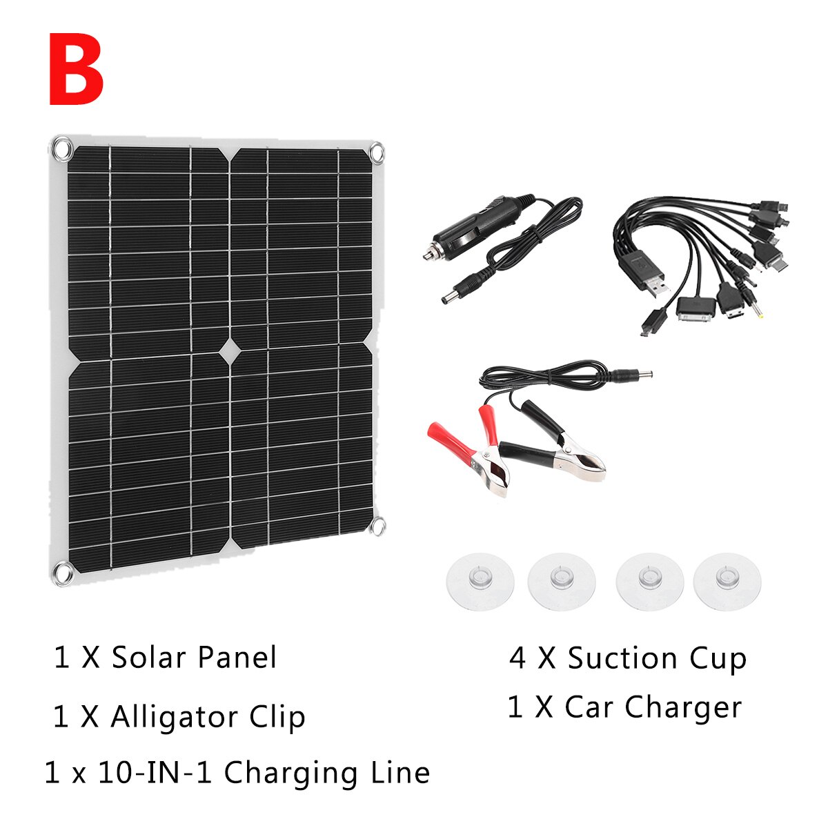 600w 300w solpanelsæt solcelle solceller bankpakke med 10 i 1 usb kabel  ip65 vandtæt til telefonbil rv båd oplader: Kun solpanel