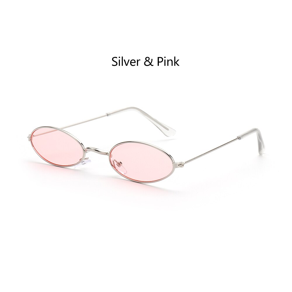Gafas de sol de Vintage, gafas de sol elegantes okulary Retro, pequeñas gafas de sol ovaladas para hombres y mujeres, gafas oculos: Silver  Pink