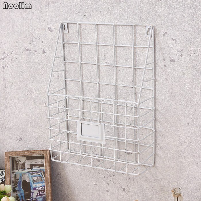 Noolim jern opbevaring kurv magasin avis arrangør vægmontering post rack hylde vintage hjem indretning kontor diverse samling: Hvid