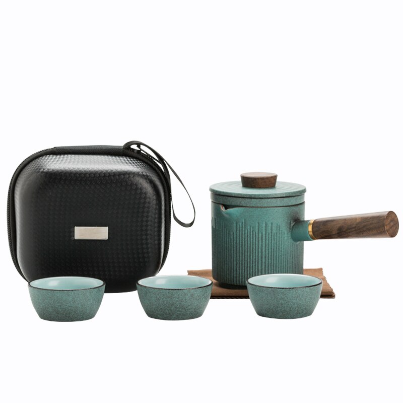 LUWU green ceramic kyusu teapots with 3 cups a tea sets portable travel tea set drinkware
