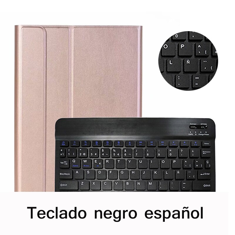 Slim Coque for iPad mini mini 5 Keyboard Case A2133 A2124 Russian Spanish Language Keyboard Cover for iPad mini 5 Case: Spanish Rose Golden