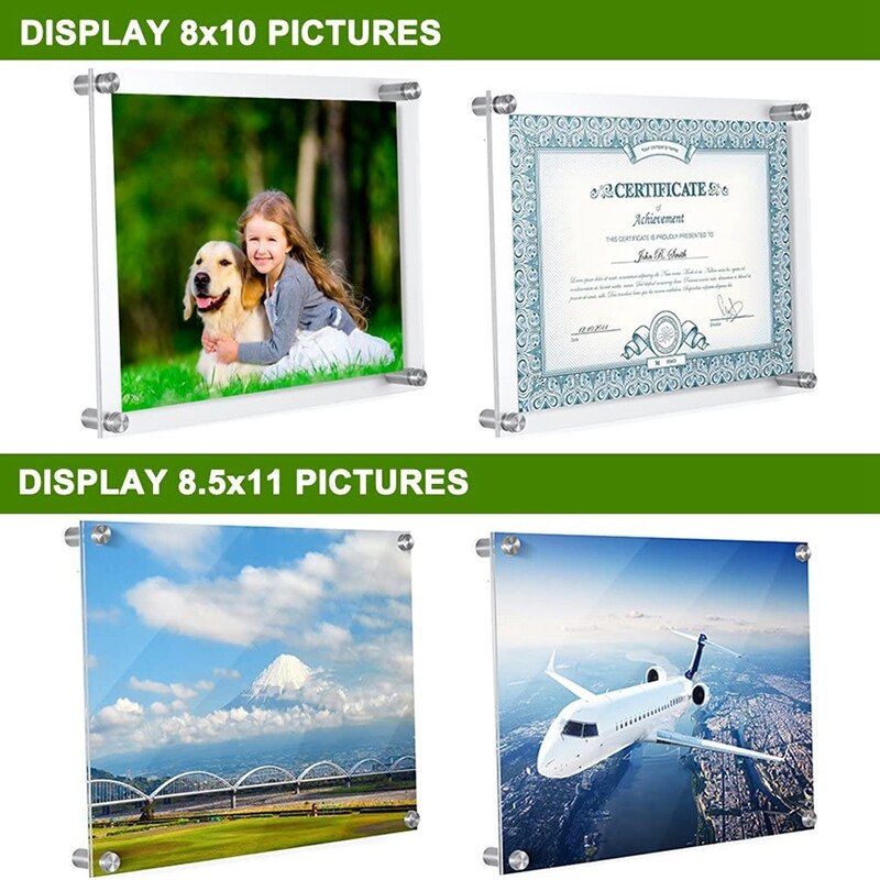 8X12 in Acrylic Picture Frames Wall Mount Photo Frame Frameless Clear Floating Frame for Document Certificate Artwork