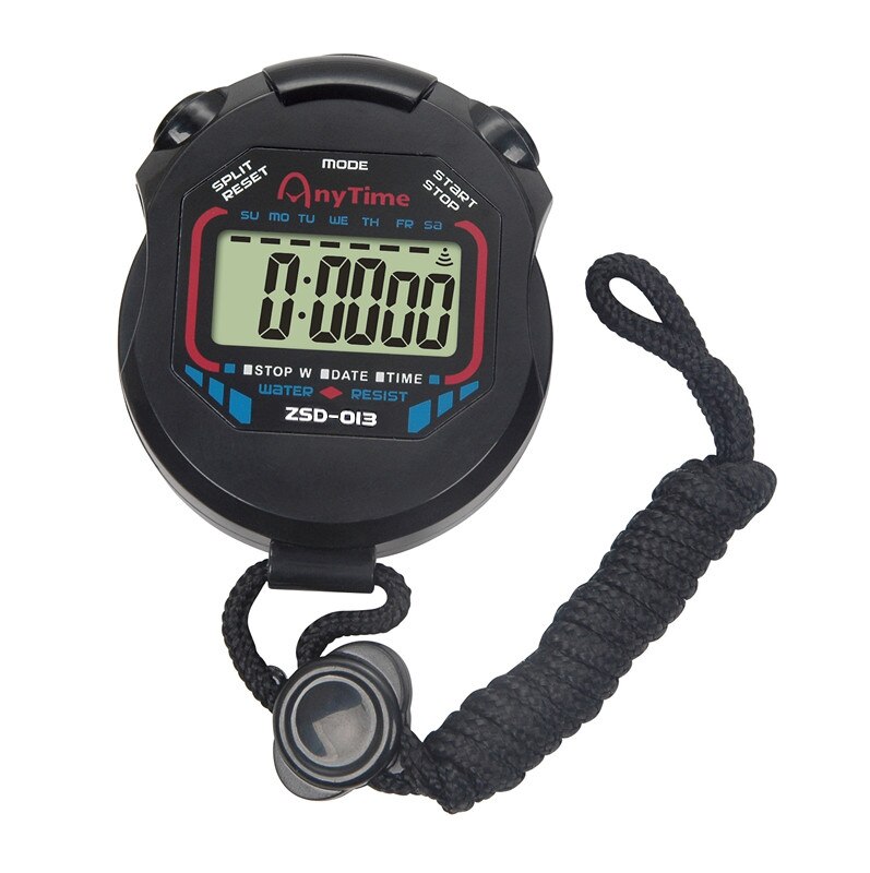 Handheld study stopwatch sports time gym timer electronic alarm clock LCD chronograph Large screen digital display lanyard 1/100
