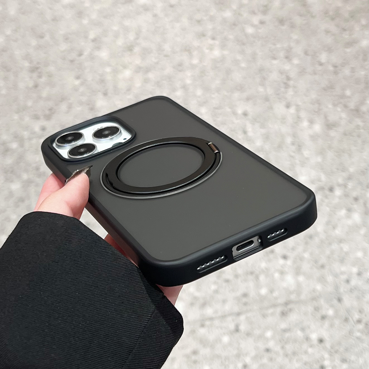 Draaibare standaard, magnetische, matte achterkant voor iphone 13, 14 , 15 pro max plus met ringhouder, magsafe telefoonhoesjes