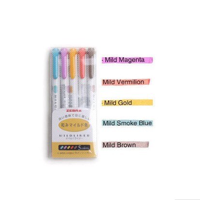 5pcs/set Japanese Zebra Mild Liner Double Headed Highlighter Pen Drawing Marker Pens Zebra Mildliner Scribble Stationery: warm color