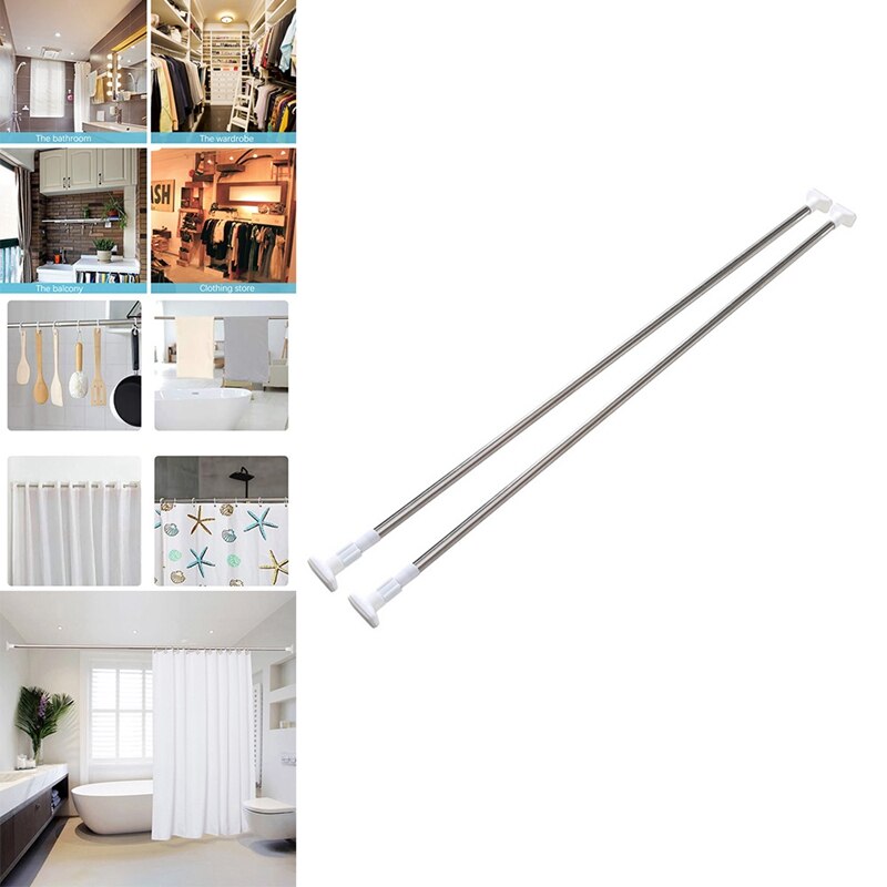 Stainless Steel Adjustable Curtain Rod Tension Rod Cloth Rail Bathroom Anti-Slip No Drilling Rustproof