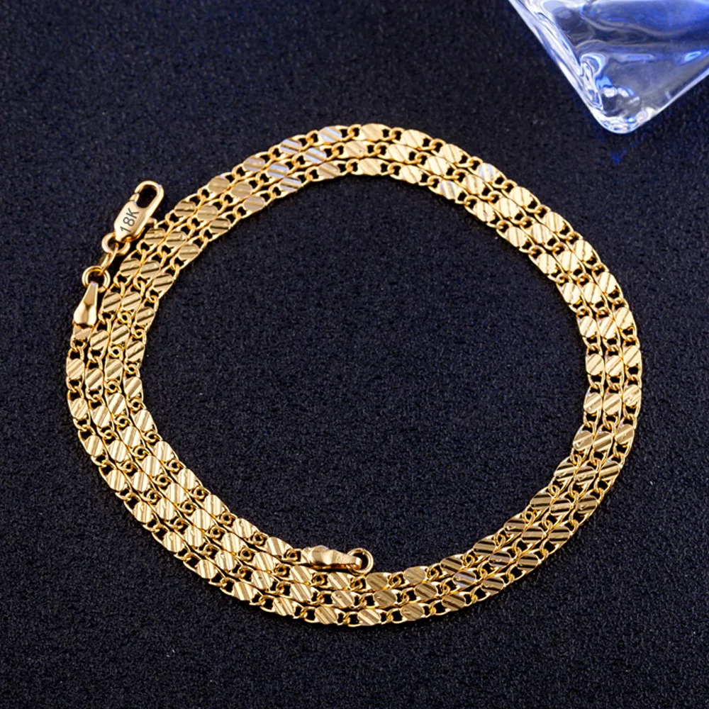 Collar de oro de 18k de , collar de cadena lateral de 2MM, 16/18/20/22/24/26/28/30 pulgadas para mujeres y hombres, joyería, collar de plata 925