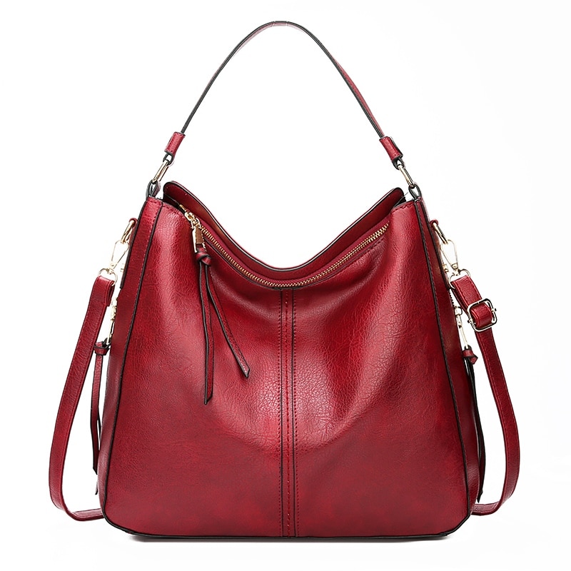 DIDABEAR Hobo Bag Leather Women Handbags Female Leisure Shoulder Bags Purses Vintage Bolsas Large Capacity Tote bag: Red