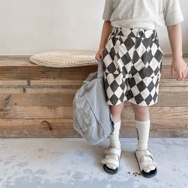 Pantaloncini scozzesi in cotone lavato Unisex estivi 1-6 anni ragazzi e ragazze pantaloni larghi al ginocchio all-match