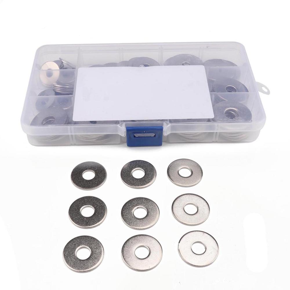 90Pcs 304 Stainless Steel M6/M8/M10 Large Size Flat Washer Bigger Metal Gasket Meson Plain Washers With Plastic Box