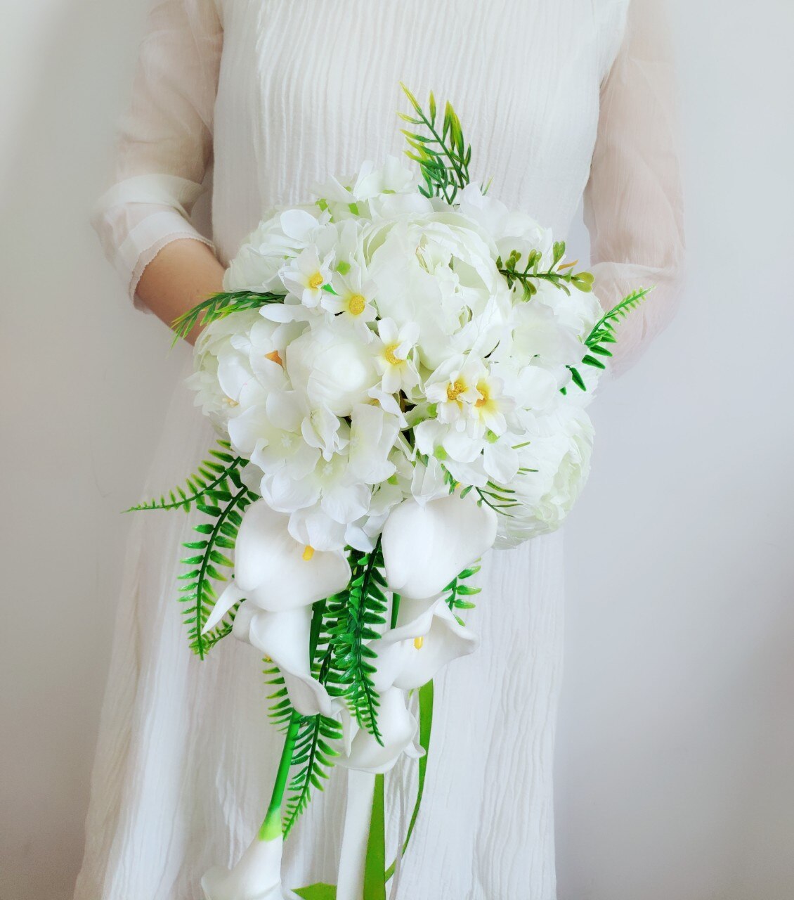 Sesthfar Eleganet Calla Lelie Bruidsboeket Waterval Bruid Bruidsmeisje Houden Bloem Wit Kunstmatige Bloemen Boeket