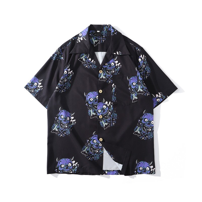 Mørkt ikon lilla djævel hawaiiansk skjorte herre vintage street herreskjorter sommerskjorter til mænd: Sort / Xl