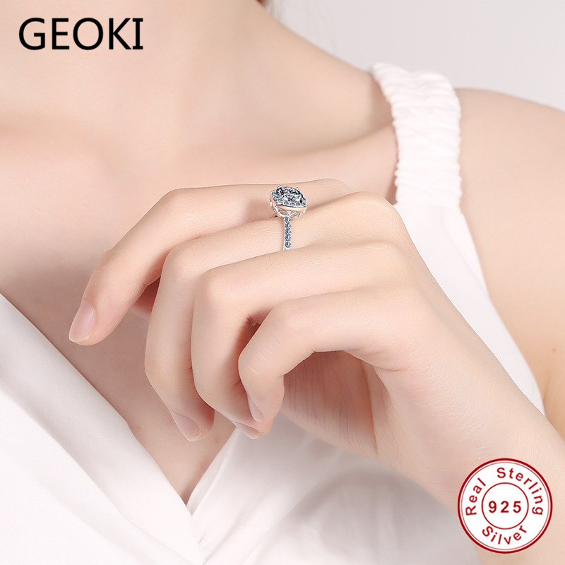 Geoki Passed Diamond Test 0.5-2 CT Perfect Cut Moissanite Party Ring 925 Sterling Silver Classic Square Rings Luxury Jewelry