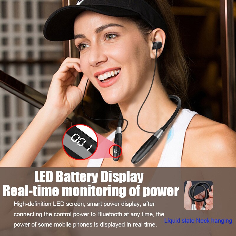 200 godzin bezprzewodowe słuchawki Bluetooth HiFi słuchawki basowe magnetyczny pasek z pałąkiem na kark sportowy zestaw słuchawkowy wodoodporne słuchawki douszne wymienna bateria
