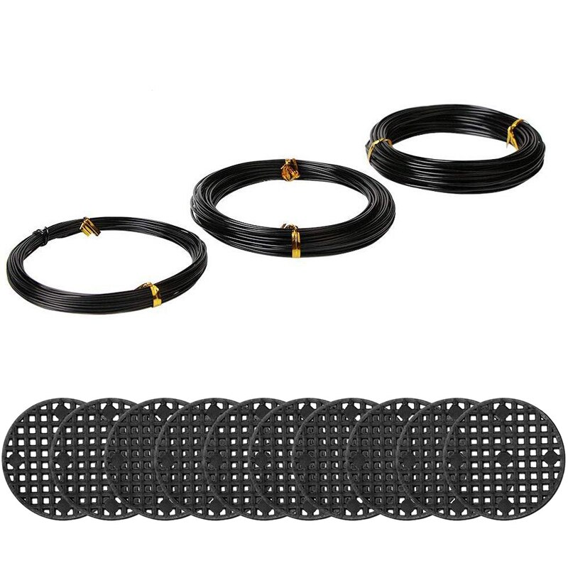 Bonsai Wire Set with Flower Pot Hole Mesh Pad,Copper Bonsai Training Wire for Bonsai Tree Kit 20 Plastic Mesh Mat: Black