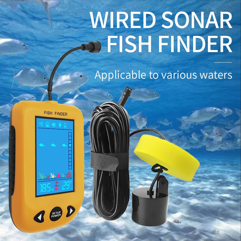 Erchang Portable Fish Finder Water Depth Temperature Echo Sounder Wired Sonar Sensor Transducer Fish Finders
