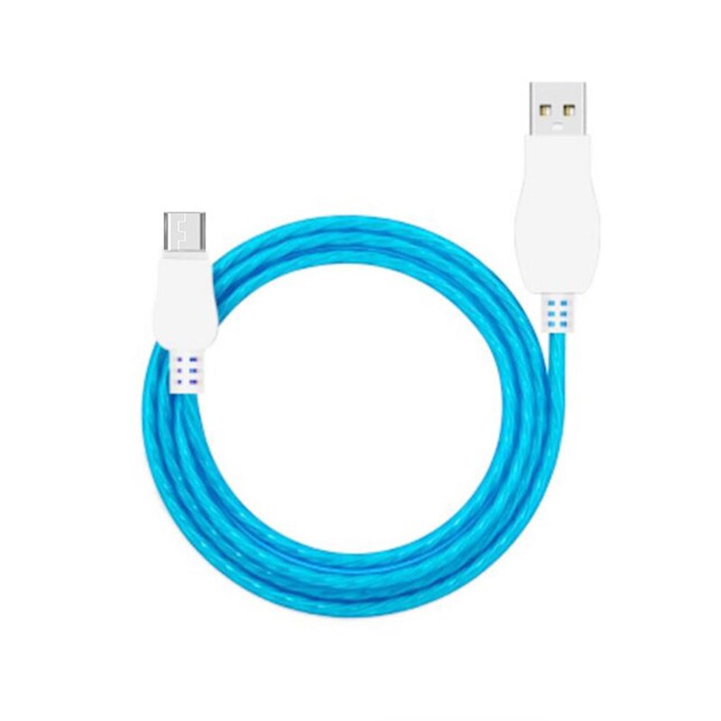 2.4A Gloeiende Kabel Mobiele Telefoon Usb Type C Opladen Kabels Led Licht Voor Xiaomi Redmi 9T Note 10S 9S 8T 10 9 8 7 Pro Draad Koord: Blue