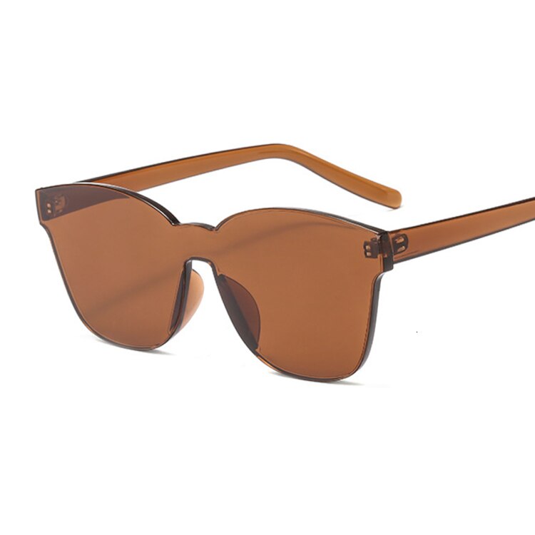 Vierkante zonnebril zonder montuur voor dames, luxe merkbrillen, snoepkleurige spiegel oculos de sol: Bruin