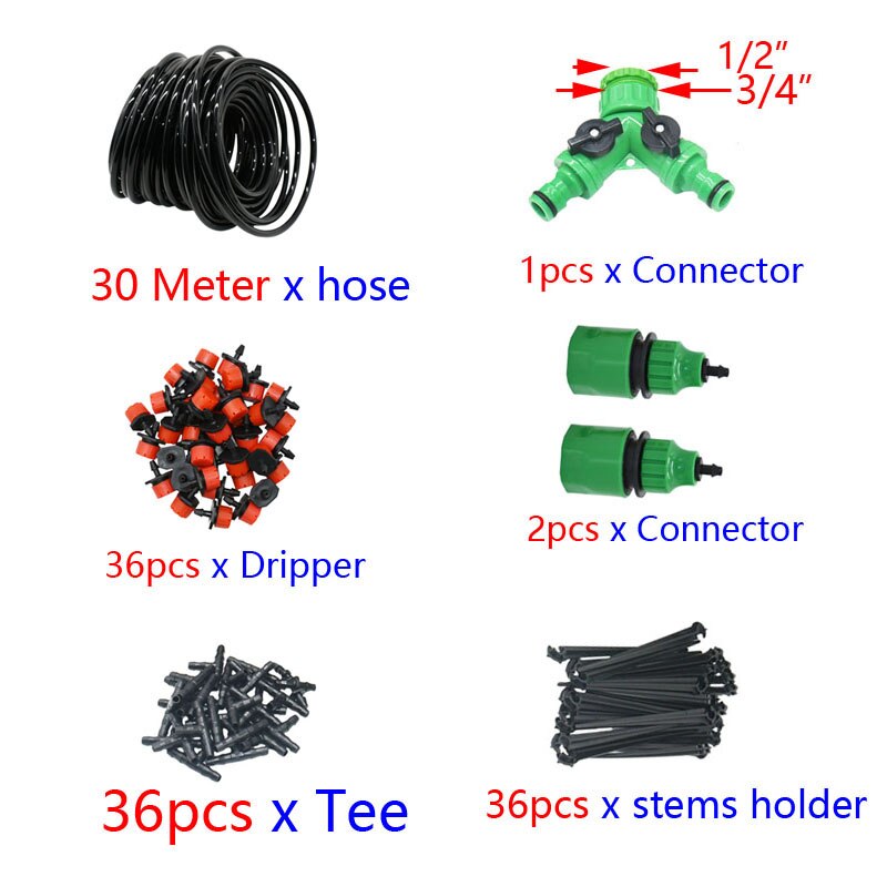 50M-5M DIY Drip Irrigation System Automatic Watering Garden Hose Micro Drip Watering Kits with Adjustable Drippers: 30M