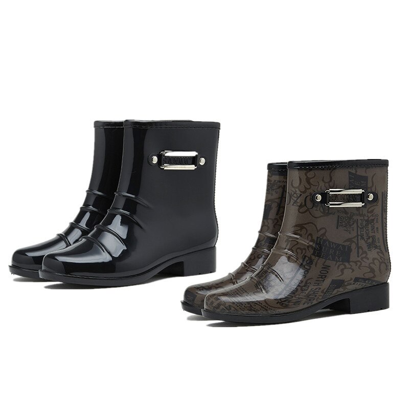 Men's Short Warm Rain Boots Waterproof Rubber Non-Slip Ankle Male Water Boots