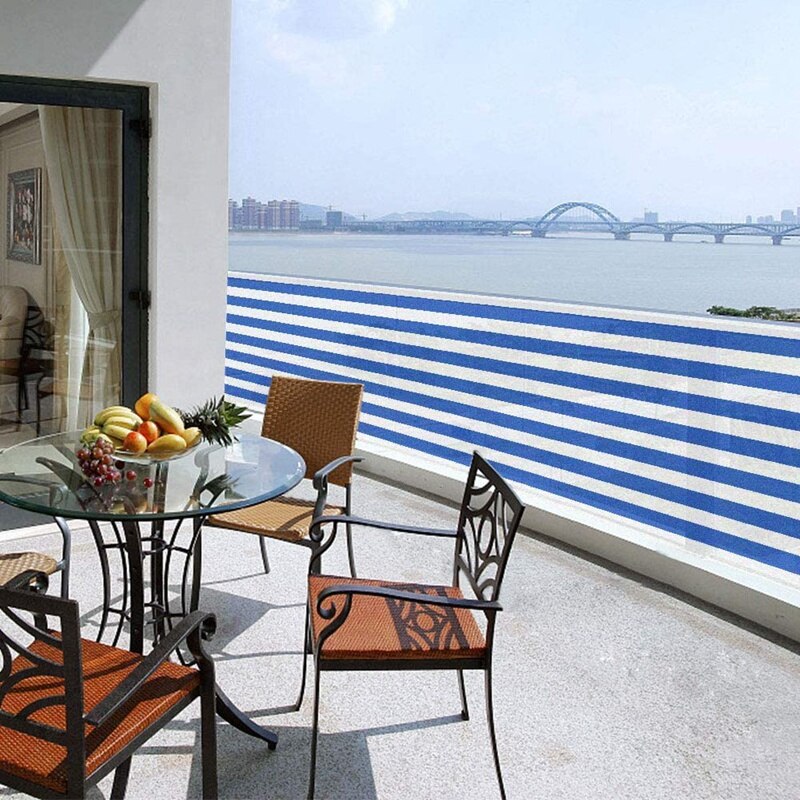 BEAU-Balcony Privacy Sn Wind Breaker Garden Sn for UV, Sun & Wind Protection PE Outdoor Sn Blue/White 90X500cm