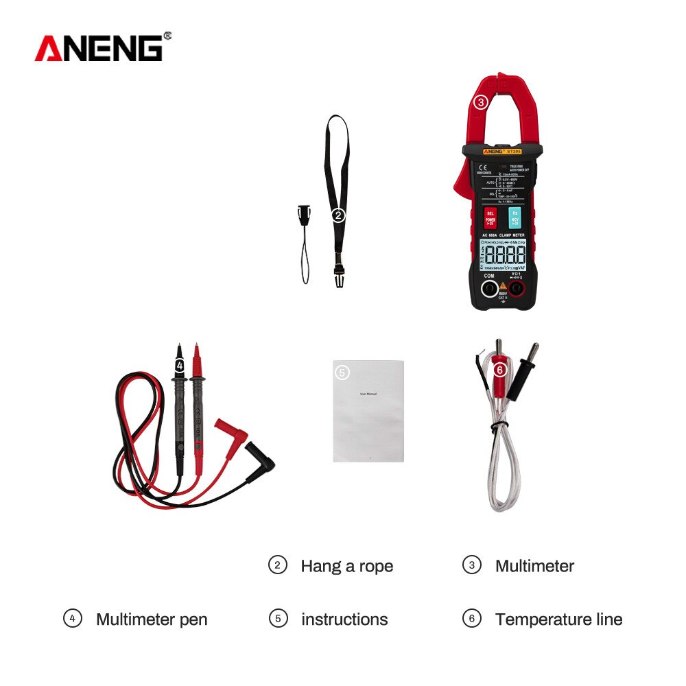 ANENG ST205 Mini Digital Clamp Meter Analog Multimeter Strom Klemmen DC/AC Intelligente AUTO Range Meter mit Temperatur Tester: ST205 red min