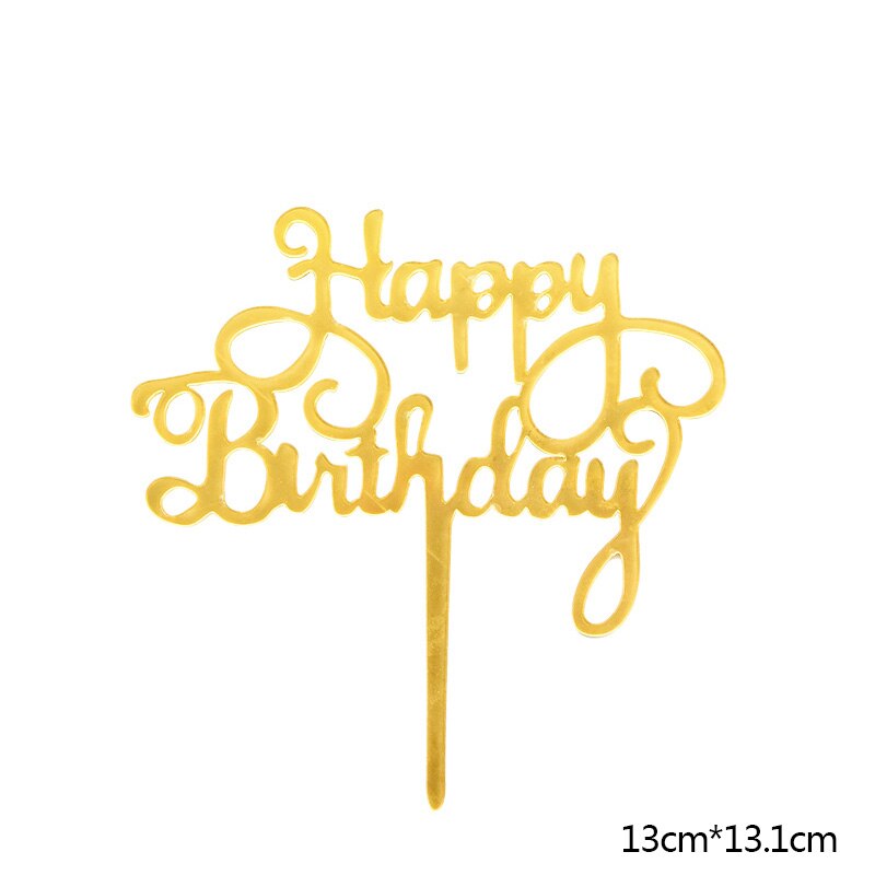 Blume Acryl Kuchen Topper Glücklich Geburtstag Gold Brief Cupcake Topper Für Baby Dusche Kinder 1st Geburtstag Party Kuchen Dessert Decor: B10-1Pc