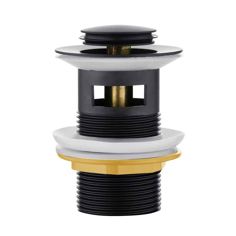 Basin Sink Waste PopUp, Click Clack Sprung Plug with Overflow for Bathroom Sink, Sprung Basin Waste Slotted: Matte Black