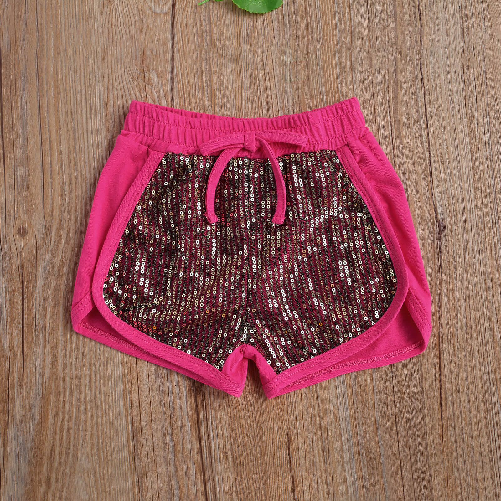 Valentine Kinderen Twee Delige Set, baby Meisjes Pailletten Kleuraanpassing Korte Mouwen Ronde Hals Shirt Baby 'S Shorts Pak 2-7T