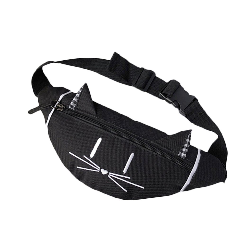 Kids Gilrs Taille Fanny Pack Bum Bag Canvas Reizen Festival Sport Purse Satchel Mooie Cartoon Kind Taille Zakken: Black