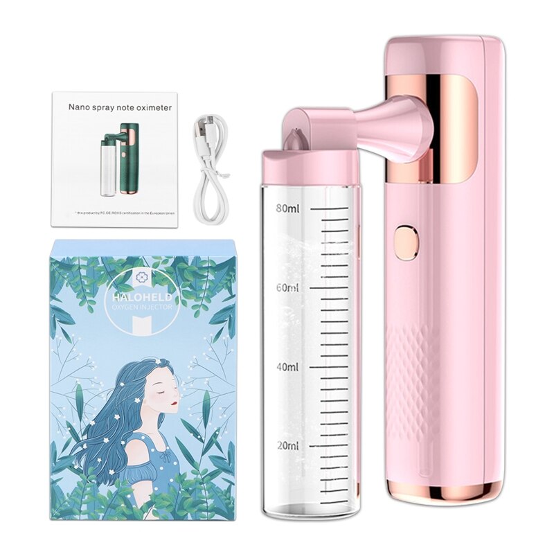 Portable Oxygen Facial Skin Care Machine Handy Nano Mist Sprayer Face Steamer Facial Water Oxygen Injection Instrument: Ice crystal powder