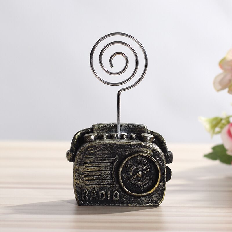 Minkys vintage resin telefon radio foto memo clip holder bord kortholder dekorative ornamenter skole papirvarer: Sort