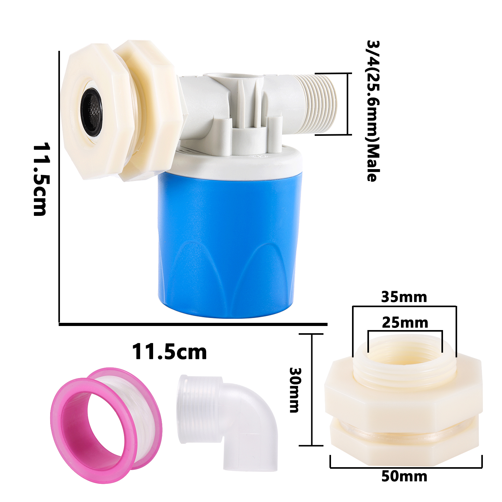 Válvula de flotación de 1/2 "con entrada de agua azul integrada, Control automático de nivel de agua, torre de tanque de agua, flotador de piscina: Plata