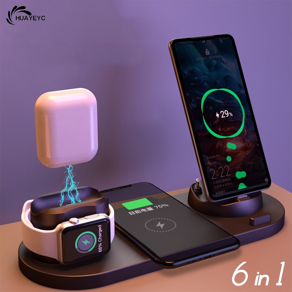6 in 1 Wireless Charger For Apple Watch 6 5 4 3 iPhone 12 11 X XS XR 8 Airpods Pro Samsung Xiaomi 10W Qi Fast Charging Stand
