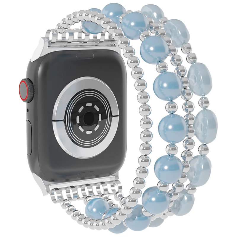 Strap For Apple Watch Ultra 2 Band 46mm 49mm 40mm 38 42mm 41mm 44 45mm Beaded Chain Bracelet for iWatch Series 10 9 8 7 6 5 SE: S / Coal Black
