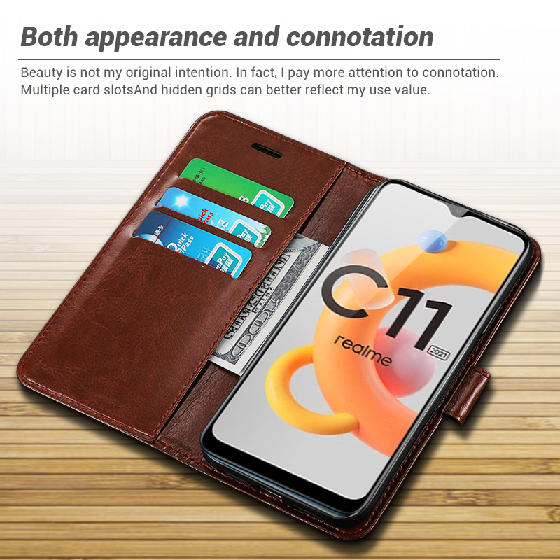 Książkowe skórzane stojak magnetyczny odwróć etui na telefon dla realm remme realmy realme realmi c11 c 11 2021 6.5 &#39;&#39;coque