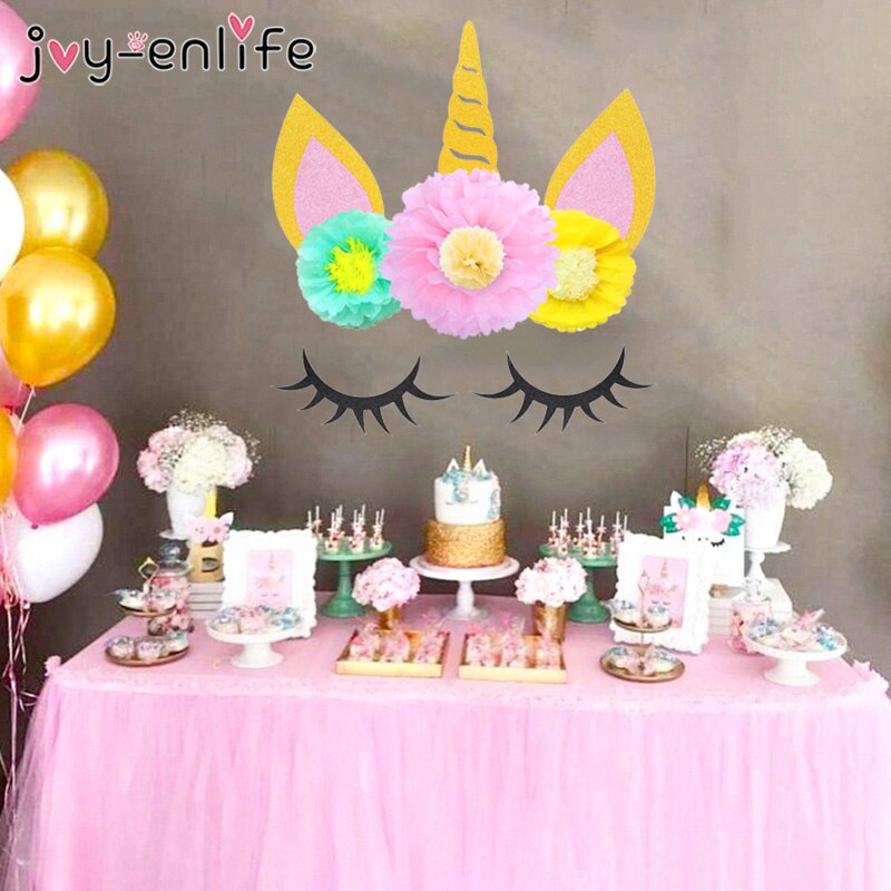 Pompon en papier licorne en forme de fleur | Oreilles licorne en corne, bricolage de décoration d'arrière-plan pour fête mariage, décoration de chambre d'anniversaire d'enfants