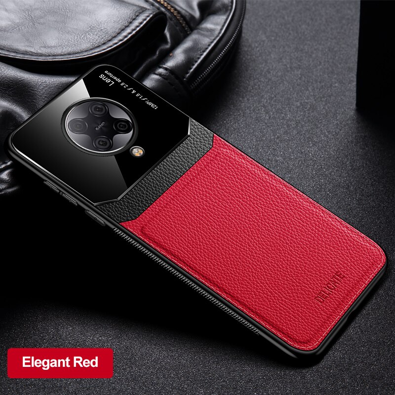 Keysion Shockproof Case Voor Xiaomi Poco F2 Pro X2 Lederen Spiegel Gehard Glas Telefoon Back Cover Voor Poco X3 nfc: For POCO X2 / Rood