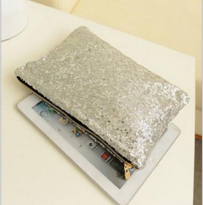 Women Sequins Clutch Bags Glitter Bling Sequins Envelope Bag Women Makeup Bag Retro Bling Evening Party Mini Handbags: Silver