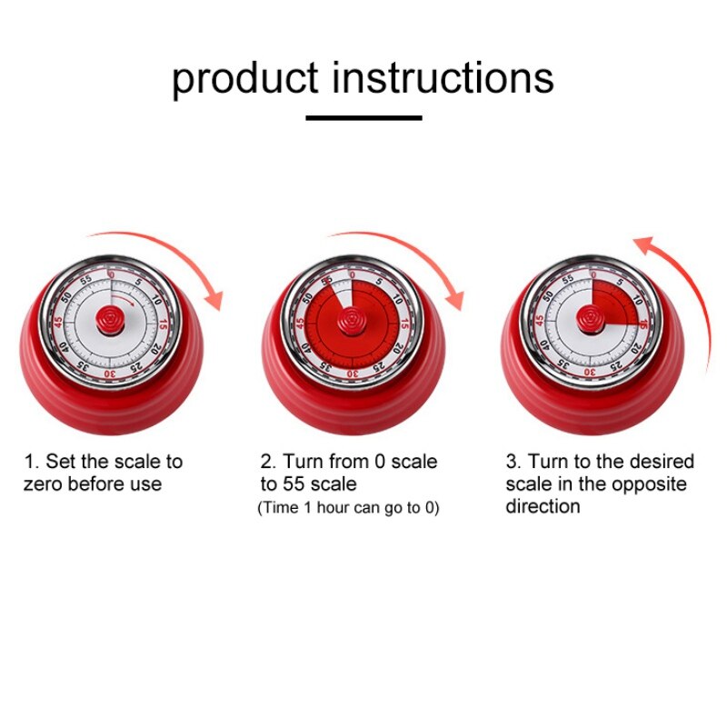 Kitchen Timer Alarm Stainless Steel Kitchen Timer Magnet Clock Round Cooking Count Up Countdown