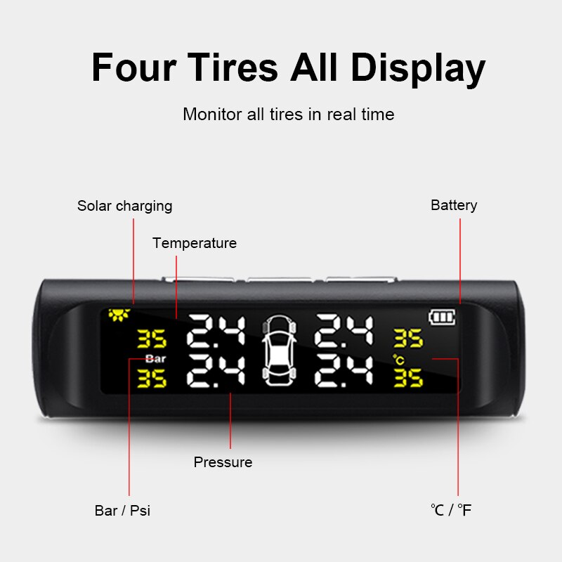 Jansite Auto Tpms Autoband Alarm Druk Sensor Solar Power Auto Alarmsysteem Bandenspanning Sensoren Met Voice Herinnering