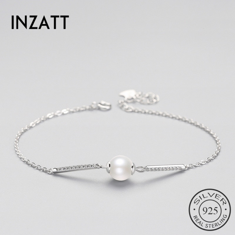 INZATT Romantische Perle Kristall Zirkon Stick Bar Armband Für Frauen Geburtstag Partei Edlen Schmuck Charme 925 Sterling Silber