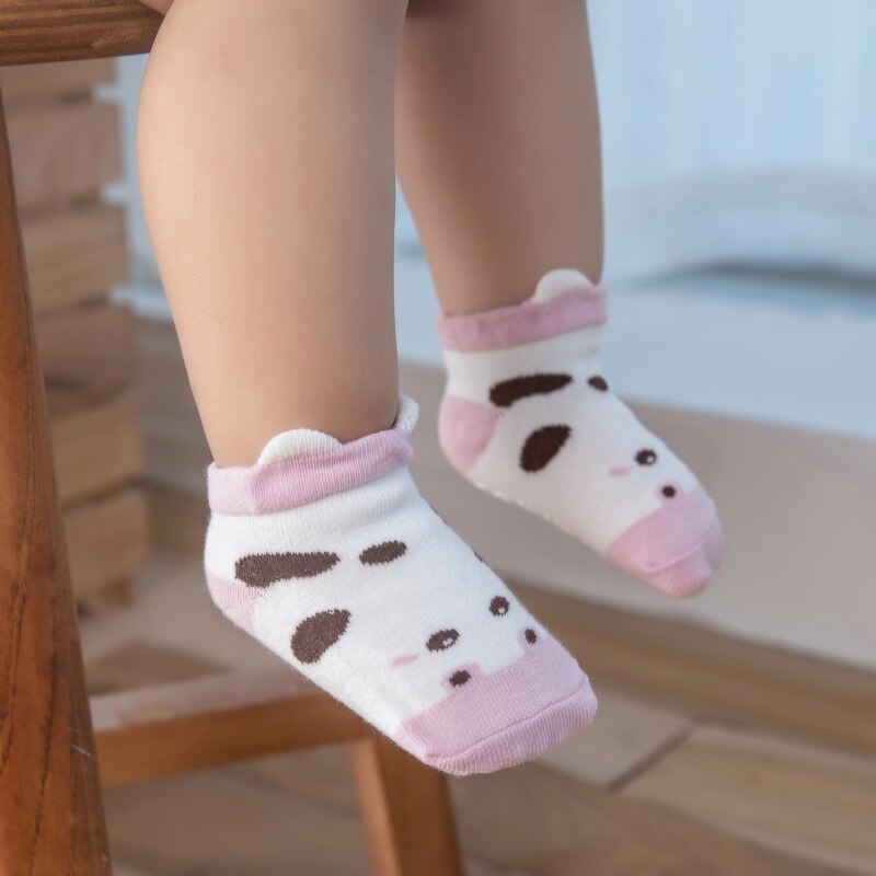 Schattige baby meisjes sokken antislip katoen zacht ondiepe mond lage kinder jongens sokken cartoon dier boot baby vloer sokken