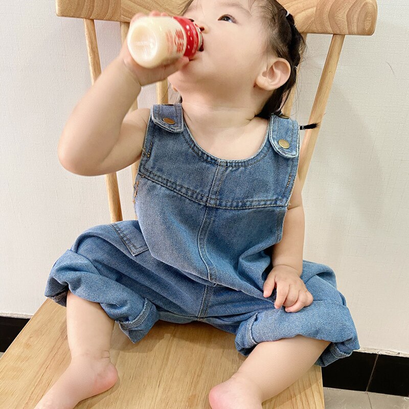 Baby Girl Cute Overalls Kids Casual Trousers Jumpsuit Toddler Infant Denim Dungarees Child Jeans Playsuit And Stripe Pullover: 01 Overalls / 90