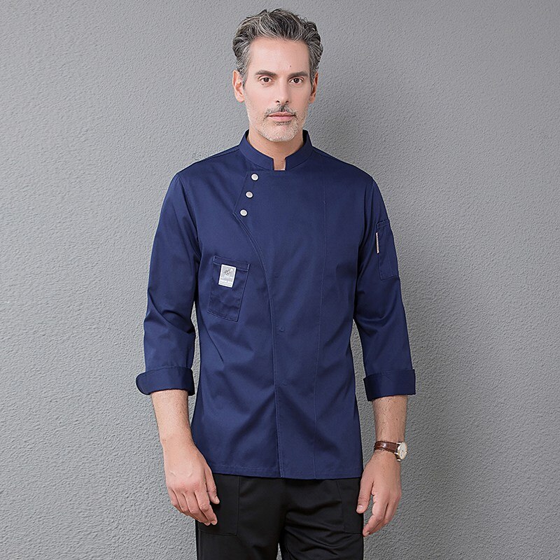 Unisex Chef Uniform Long Sleeve Bakery Restaurant Kitchen Cooking Cloth Waitress Work Wear Double Breasted Chef Jacket: Blue / XXL