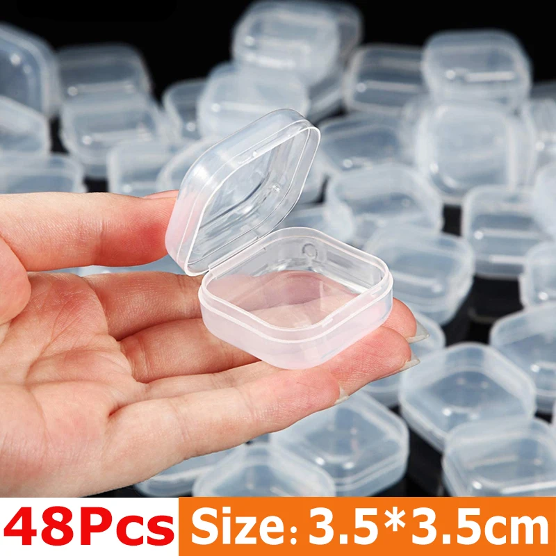48 Packs Clear Small Plastic Containers Transparent Storage Box with Hinged Lid for Items Crafts Jewelry Package Clear Cases: WHITE