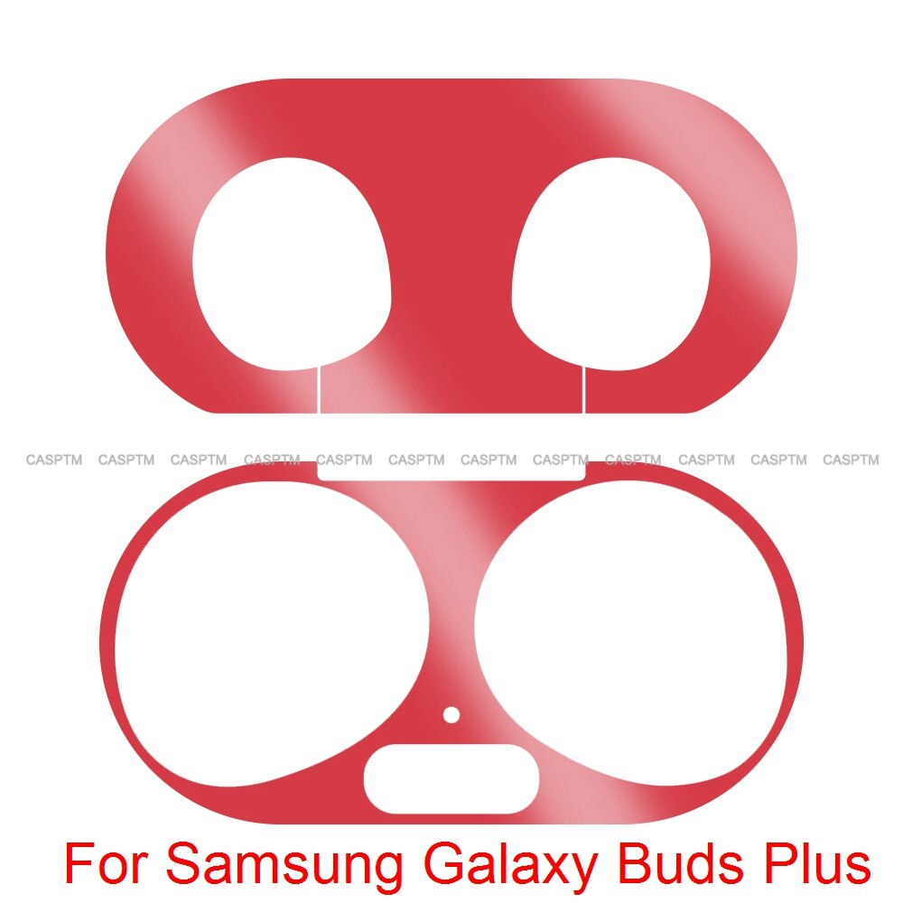2 in 1 Soft Silicone Protective Case Cover For Samsung Galaxy Buds Plus Metal Colorful Sticker For Samsung Galaxy Buds Plus: Red Sticker
